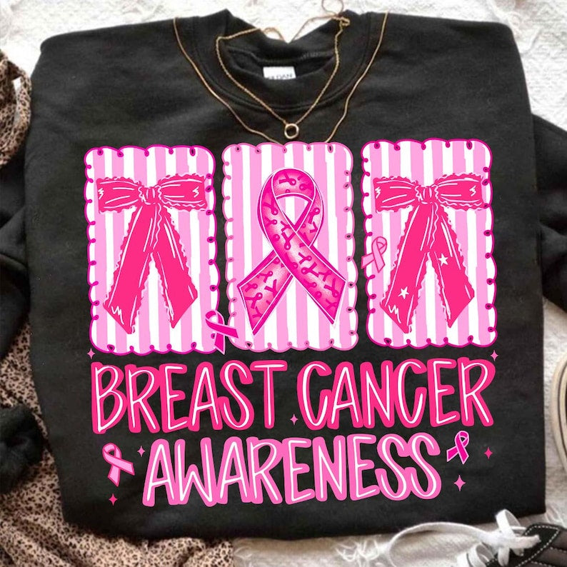 Pink Stripped Preppy Bow Breast Cancer (DTF)