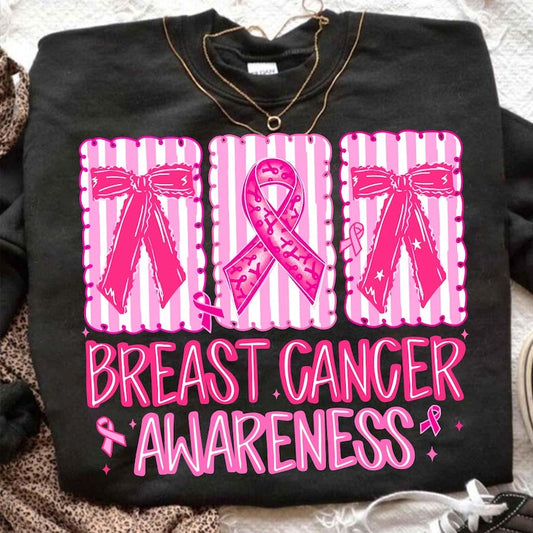 Pink Stripped Preppy Bow Breast Cancer (DTF)