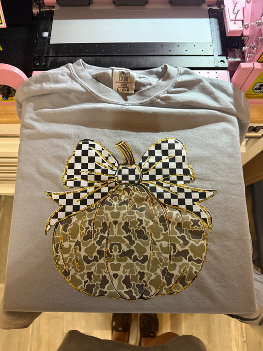 Camo Pumpkin Checkered Bow (DTF)